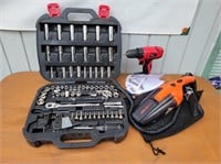 Socket Set, Car Vacuum & 18V Drill with Battery