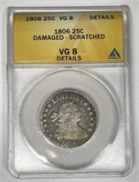 1806 Draped Bust Silver Quarter ANACS VG8 details