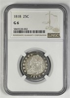 1818 Capped Bust Silver Quarter Good NGC G6