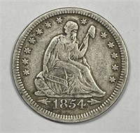 1854 Seated Liberty Silver Quarter Very Fine VF