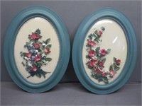 *(2) Vintage Oval Convex Framed Floral Wall Decor