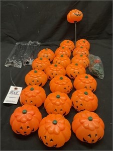 2 Sets of 10 Plastic Pumpkin W/ Lights, Peg Stand