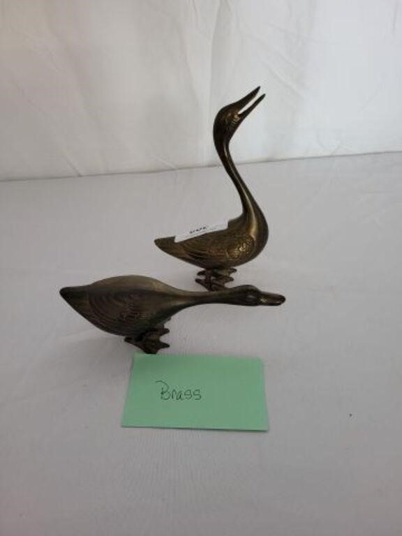 PAIR OF BRASS GEESE