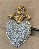 Vintage Brooch Carnegie Rhinestone Heart
