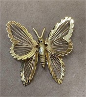 Vintage Broooch Pin Monet Butterfly Gold Tone