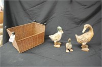 Wicker Basket W/ 'Wood' Duck Decor