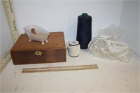 House Of Windsor Wooden Box w/Sewing Supplies-