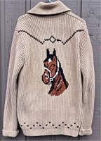 VINTAGE KNITTED MEN'S SWEATER CARDIGAN W HORSE