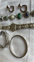 Group of vintage jewelry. Bangle bracelet and