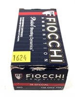 Box of .38 SPL 158-grain FMJ Fiocchi cartridges,