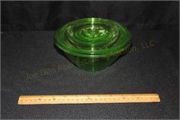 Green Depression Glass Bowl w/ Lid 8 x 3.5