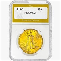 1914-S $20 Gold Double Eagle PGA MS65