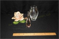 Home Decor: (1) Etched Vase 5 ½” Tall, (1) Glass