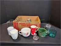 Coffee Cups, Glass Mugs, Ball Blue Jar & More