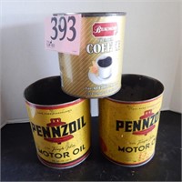 PENNZOIL CANS 8 IN & COFFEE CAN 7 IN