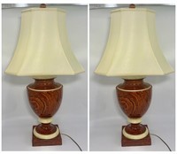 Lacquered Wood & Pachment Table Lamps Pair