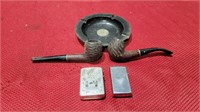 Early zippo pipes and coin ash tray