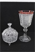 Crystal Covered Candy Dish & Red Ring Glass