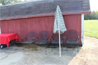 4 Metal Chairs & Umbrella