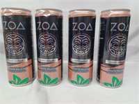 ZOA energy drink white peach 4- 12fl oz cans