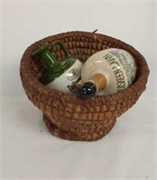 Hand Woven Basket w/ 2 Irish Whiskey Jugs