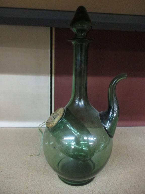 Vintage handblown glass Green Italian  Decanter