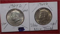 Two 1964-D Kennedy Half Dollars