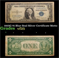 1935G $1 Blue Seal Silver Certificate Grades vf+ M