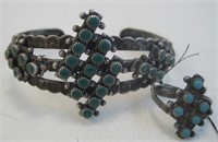 Zuni SS & Turquoise Bracelet & Ring - Hallmarked