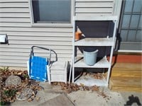 Shelf and Contents, Lawn Chair, Hose Reel