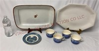 Flow Blue Teacups, Opaque & Iron Stone Platters