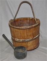 Antique Wood Bucket & Laddle