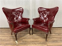 Pair of Red Leather Texture Nailhead Chairs