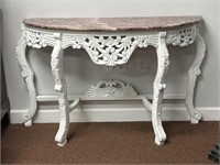 Carved Wood Marble Top Console Table