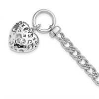 Sterling Silver Polished with Heart Charm Bracelet