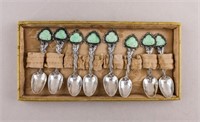 Chinese Green Jadeite Buddha Silver Spoons 8pc