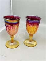 2 carnival glass goblets - 6.5"