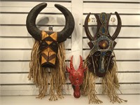 3 tribal ceremonial mask wall decor, longest