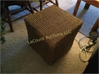 rattan covered stool storage cube 17" square