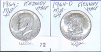 1964, 1964-D Kennedy Half Dollars UNC., MS, 90%