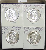 (4) 1963-D MS Franklin Half Dollars.