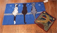 Hand made hooked rug with three cat design and