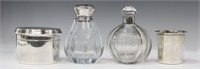 (4) FRENCH STERLING BOX, CUP & MOUNTED BOTTLES
