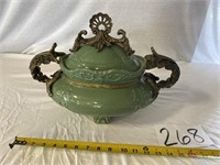 Green Victorian Style Bowl w/ Lid