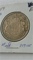 1949 Canada Sterling 50 Cent Coin Low Mintage