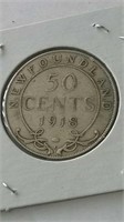 1918 NFLD Sterling 50 Cent Coin
