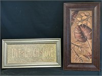 "Live, Laugh, Love" sign 23.5" x 12" and foliage