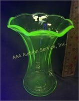 Uranium green depression glass vase