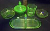 Uranium green depression glass - handled tray,