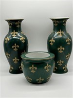 3pc Andrea by Sadek Ceramic Fleur-de-Lis Vases